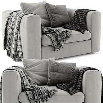 Modern Lounge Chair Poliform Dunes Velvet Pillow Blanket 3d model