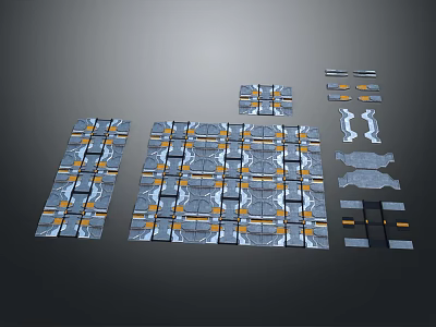 Modular Components With Geometric Patterns In Blue Gray And Orange Arrangement 3d model