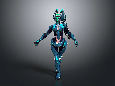 Game Movie Character In Futuristic Teal Blue Mechanical Armor With Glowing Accents And Sci Fi Design 3d model