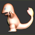Orange Cartoon Charmander Creature 3D Model Holding Red Flame With Green Eyes Yellow Belly