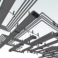 Industrial Metal Pipes Installation On Ceiling With Structural Framework And Supports