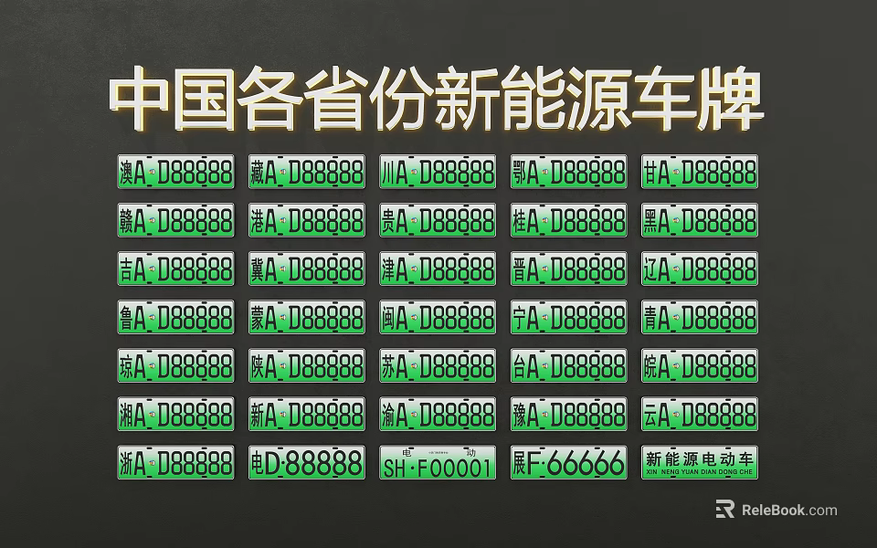 China Provinces New Energy License Plates Various Designs And Samples 3d model 