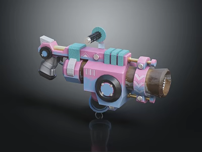 Colorful 3D Mechanical Weapon Model with Pink Blue Elements Circular Parts Gear Decorations And Barrel 3d model