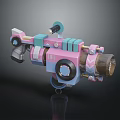 Colorful 3D Mechanical Weapon Model with Pink Blue Elements Circular Parts Gear Decorations And Barrel