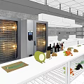 Commercial Restaurant Kitchen With Stainless Steel Refrigerators Display Counter And Fresh Ingredients
