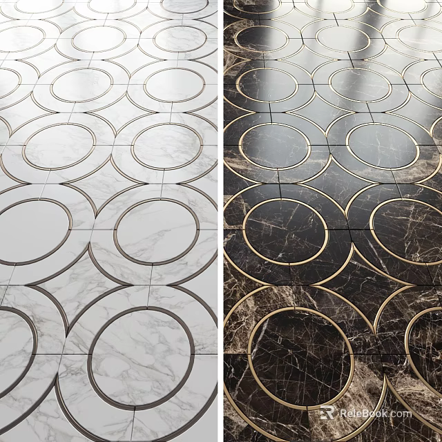 Marble Floor Tiles With Circular Patterns And Geometric Design In Light Dark Tones 3d model 