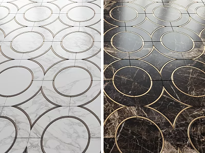 Marble Floor Tiles With Circular Patterns And Geometric Design In Light Dark Tones 3d model