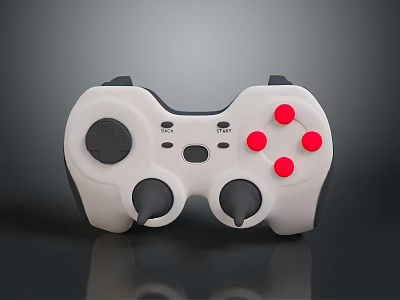 White PC Gaming Controller With Black Accents Red Buttons Ergonomic Design For Computer Games 3d model