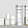 White Glass Display Cases And Shelves With LOGO And Gold Trim Design