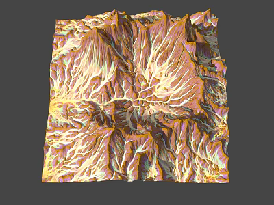 3D Rendered Mountain Landscape Featuring Golden Yellow Brown Textures And Ridge Valley Patterns 3d model