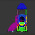 Kids Vibrant Playground Structure With Blue Canopy And Green Yellow Pink Slides