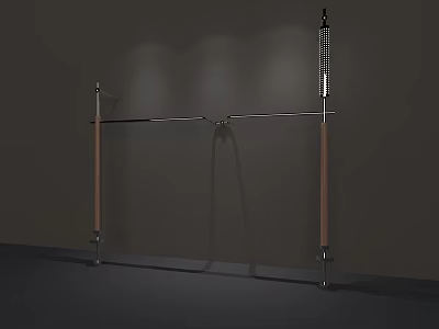 Modern Floor Standing Clothes Rack With Metal Rod And Wooden Supports 3d model