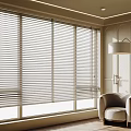 Modern Living Room Window Blinds with Comfortable Chair and Floor Lamp