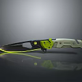 Modern Tactical Knife With Green And Gray Handle Yellow Edge Blade Contemporary Design Reflective Surface