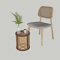 Modern Leisure Chair Featuring Rattan Backrest Light Colored Cushion Wooden Legs And Rattan Side Table