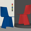 Modern Blue And Red Dining Chairs With Unique Base And Colorful Balls On Circular Platform