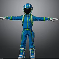 Astronaut in Blue Green Suit With Open Arms Helmet and Backpack