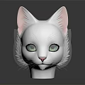 White Cat Face Mask with Pink Inner Ears Green Eyes White Whiskers on Dark Background