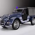 Vintage Military Jeep Classic Design With Navy Blue Body Canvas Top And Blue Emergency Light