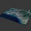 Detailed 3D Terrain Model Featuring Mountainous Regions Coastal Areas And Urban Layouts