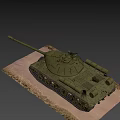 Military Tank Weapon With Green Paint Long Cannon Tracks And Machine Gun