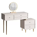White Dressing Table With Gold Legs Round Mirror Drawers And Matching Stool