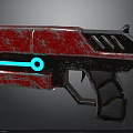 Futuristic Red Pistol With Blue Circular Accent And Metallic Black Details