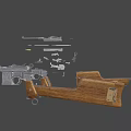 Vintage Submachine Gun With Disassembled Parts Wooden Stock And Metal Components