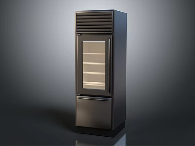 Upright Modern Black Glass Door Refrigerator Freezer With Internal Shelves And Bottom Drawer 3d model