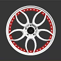 Car Wheel With White Rim And Red Accents Central Black Logo Design