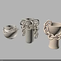 Modern Ceramic Vessels With Unique Chain Decorations In Neutral Tones 3d model