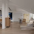 Modern Open Concept Dining Living Room Interior With Large TV Wooden Flooring and Pendant Lights