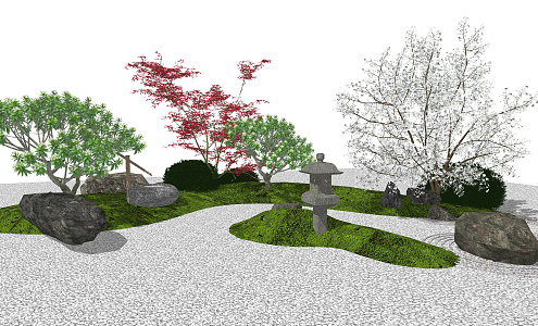 Japanese style landscape sketch courtyard landscape sketch 3d model