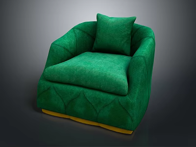 Green Velvet Single Sofa With Diamond Stitching Cushion And Yellow Base 3d model