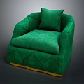 Green Velvet Single Sofa With Diamond Stitching Cushion And Yellow Base