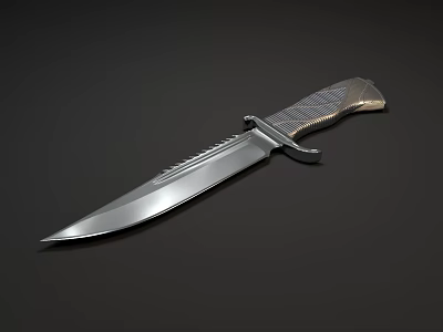 Tactical Military Knife With Serrated Sharp Metal Blade And Textured Handle 3d model