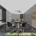 Luxurious Hotel Mahjong Room Interior Design with Round Table Comfortable Chairs And Crystal Chandelier