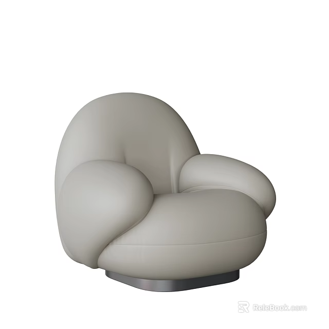 Modern Light Gray Leather Leisure Chair with Rounded Design and Metal Base 3d model 
