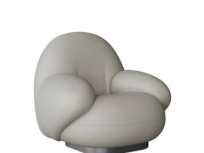 Modern Light Gray Leather Leisure Chair with Rounded Design and Metal Base 3d model