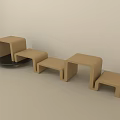 Beige Stools Various Shapes Square Curved in Light Colored Space with Black Round Small Table