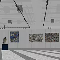 Contemporary Exhibition Hall Interior Design With Displayed Car Wall Paintings And Ceiling Lights