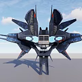 Futuristic Space Vehicle With Blue Red Color Scheme And Complex Aerodynamic Design For Interstellar Travel