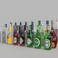 Assorted Colorful Wine Bottles and Glasses Arranged on White Background