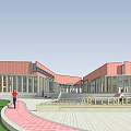 Modern Library Building Exterior With Glass Facade And Urban Plaza Area