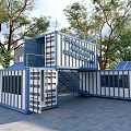 China Post Container Station With Solar Panels Outdoor Modern Container Structure And Trees 3d model