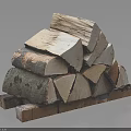 Neatly Stacked Split Wood Logs Showing Natural Texture On Wooden Base