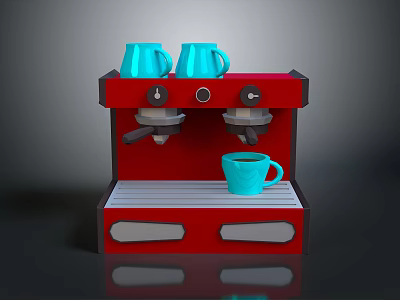 Red Electric Coffee Machine With Dual Blue Cups On Top And Single Cup Below 3d model