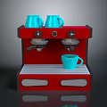 Red Electric Coffee Machine With Dual Blue Cups On Top And Single Cup Below