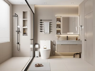 Modern Bathroom Interior Design With Shower Toilet Vanity And Mirror 3d model