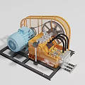 Heavy Duty Industrial Equipment Featuring Blue Motor Yellow Frame Black Pipes And Large Metal Wheel